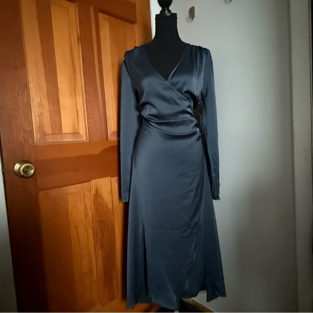 Lush Long Sleeved Silky Evening Dress - Picture 2 of 15